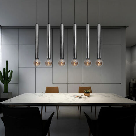 Pendellampe Esstisch hängend Hängelampe 6 Flammig Pendelleuchte Esstischleuchte Höhenverstellbar, Metall nickel, 6x E27 Fassungen, LxH 110x150 cm
