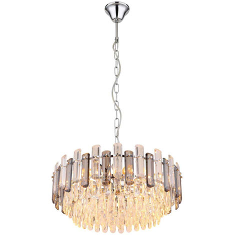 Pendellampe Esstischleuchte Hängelampe chrom Kristalle 12 flammig rauch H 132 cm