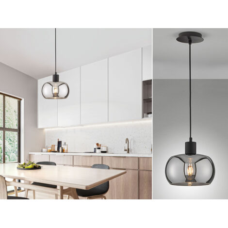 Pendellampe Hängelampe Wohnzimmerlampe Rauchglas Retro Schlafzimmerlampe D 22cm