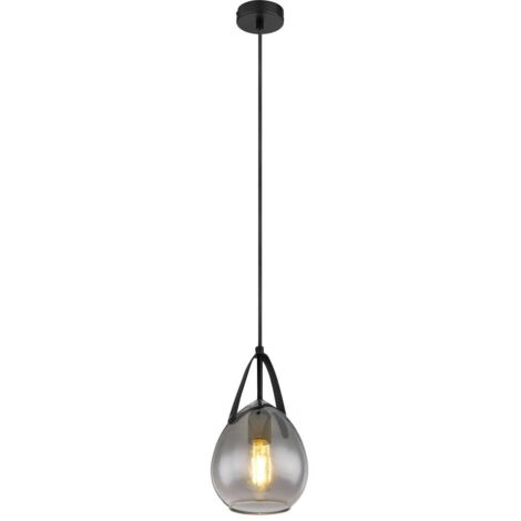 Pendellampe Hängeleuchte Esszimmerlampe, Moderne Pendelleuchte, Lampenschirm in Rauchglas Optik, Metall, schwarz, matt, 1x E27 Fassung, DxH 15x120 cm