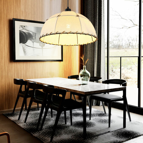 Pendellampe Seillampe Hanfseil schwarz beige E27 Vintage Wohnzimmer Hängeleuchte, Metall, 1x E27 Fassung, DxH 420x120 cm