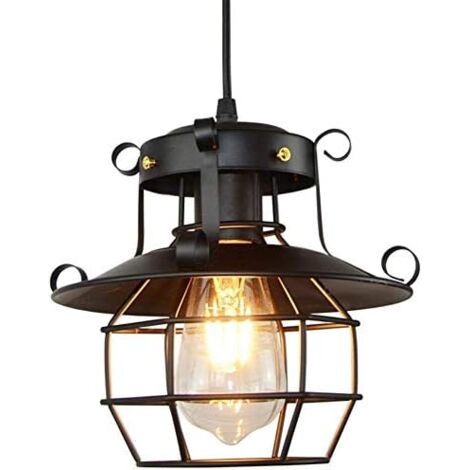 Pendellampe, Vintage Pendelleuchte im Industrial Design, Retro Hängelampe aus Eisen,Retro Hängelleuchte, Farbe: Schwarz, Fassung: E27