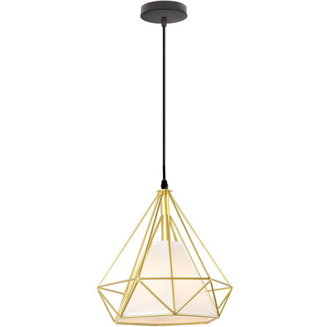 Pendelleuchte, 1 Flammig Hängelampe in Diamant Form, Vintage Kronleuchter mit Käfig für Wohnzimmer Schlafzimmer Esszimmer Küche - Gold mit Schwarzes Kabel 1PCS