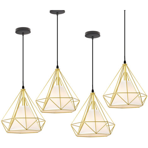 Pendelleuchte, 1 Flammig Hängelampe in Diamant Form, Vintage Kronleuchter mit Käfig für Wohnzimmer Schlafzimmer Esszimmer Küche - Gold mit Schwarzes Kabel 4PCS