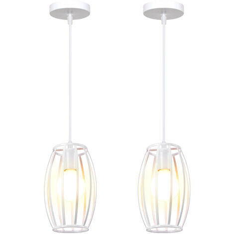 Pendelleuchte, 1 Flammig Hängelampe mit Ø15cm Drahtkäfig, Industraille Stil Kronleuchter Edison E27 Fassung für Wohnzimmer Esszimmer Weiß 2PCS