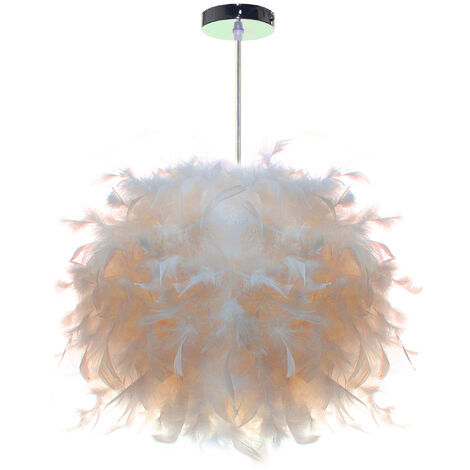 Pendelleuchte, 1 Flammig Moderne Kronleuchter, Romantisch Hängelampe mit Ø25cm Feder Ball Lampenschirm für Wohnzimmer Esszimmer (Weiß)