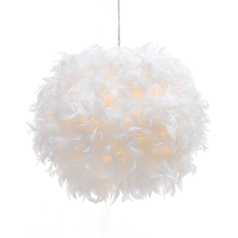Pendelleuchte, 1 Flammig Moderne Kronleuchter, Romantisch Hängelampe mit Ø30cm Feder Ball Lampenschirm für Wohnzimmer Esszimmer (Weiß)