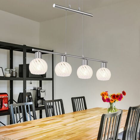 ETC-SHOP Pendelleuchte 3 - 4 flammig Hängeleuchte höhenverstellbar Deckenlampe Küche hängend, Metall Glas klar weiß nickel modern, 4x E27 Fassungen HxLxB 160x78x13 cm