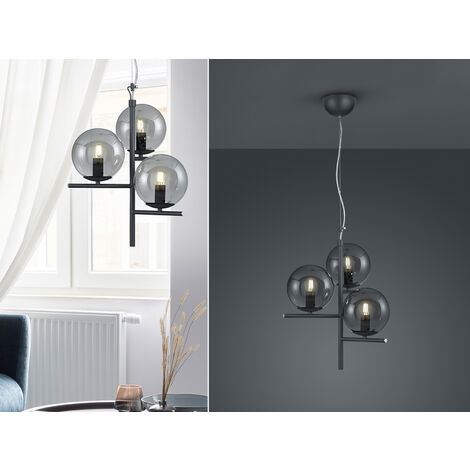 Pendelleuchte 3-flammig Anthrazit Rauchglaskugeln Ø40 cm Pure Trio Lighting