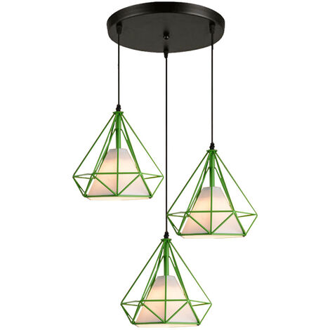 Pendelleuchte 3 Flammig Hängelampe, Ø25cm Diamant Form, mit Käfig für Wohnzimmer Schlafzimmer Esszimmer Küche Grün