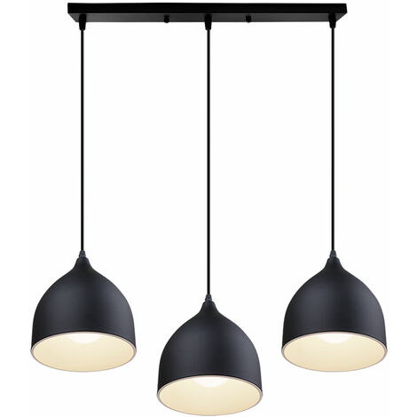 Pendelleuchte, 3 Flammig Moderne Hängeleuchten mit Lampenschirm, Kuppel-Kronleuchter aus Metall für Kücheninsel (Schwarz)