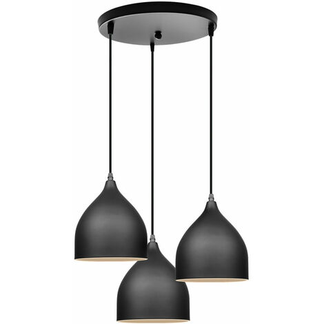 Pendelleuchte, 3 Flammig Moderne Spirale Hängeleuchten mit Lampenschirm, Kuppel-Kronleuchter aus Metall für Kücheninsel (Schwarz)