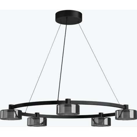 Pendelleuchte 59cm LED Hängelampe Rund 5 Flammig 3000K/4000K/6000K Verstellbares Kabel Schwarz Hängeleuchte für Esszimmer Wohnzimmer Schlafzimmer 590mm