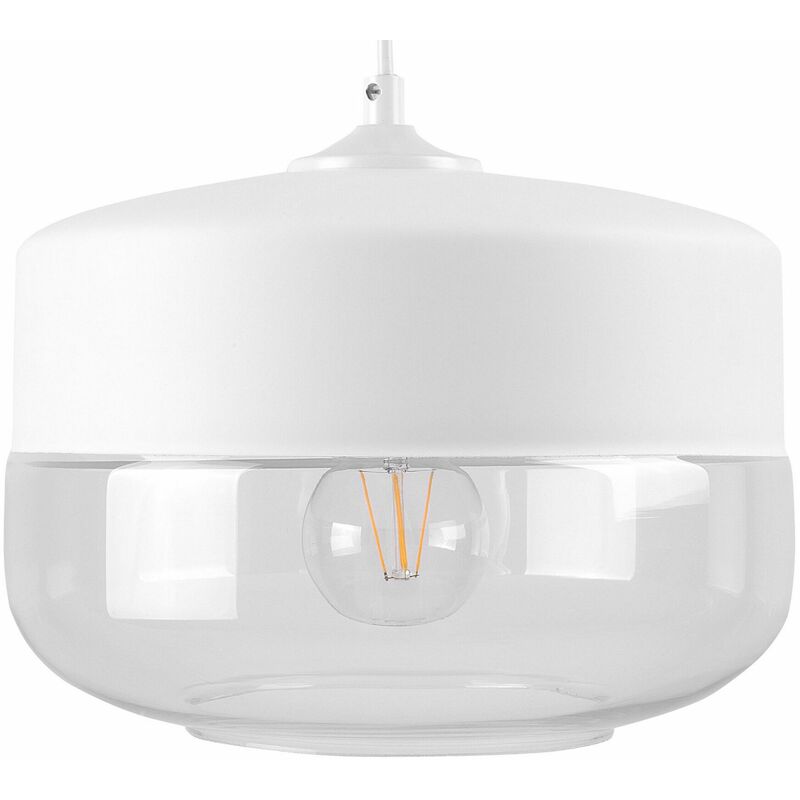 Beliani - Hängeleuchte Weiß Metall und Glas mit Schirm in Trommelform Glühbirnen-Optik für Wohnzimmer Esszimmer Industrie Look - Weiß