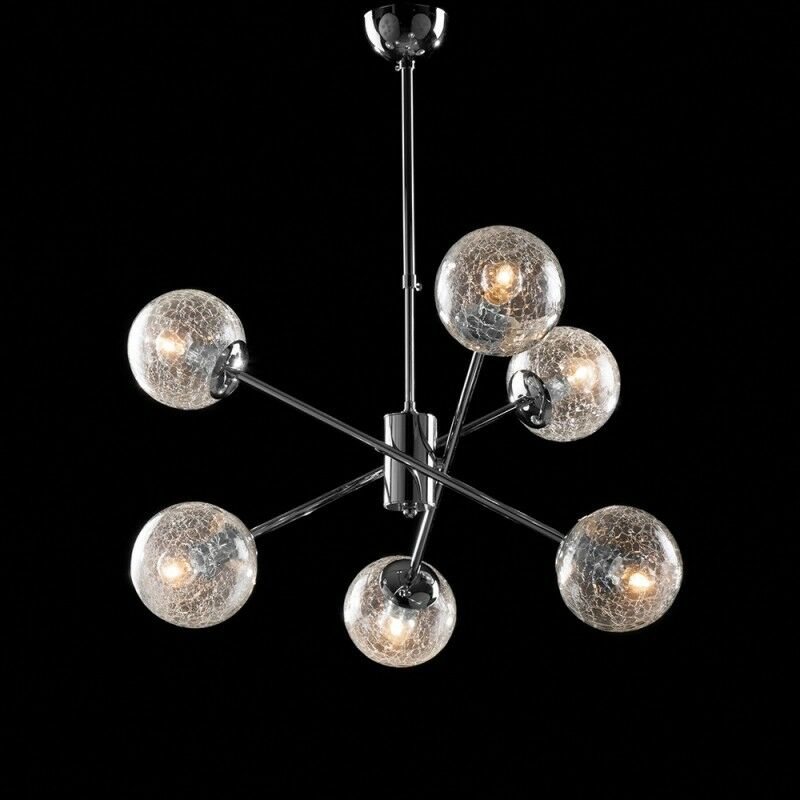 Bonetti Illumina - Pendelleuchte aus poliertem Chromeisen mit 6 Lichtern mit Glaskugeln