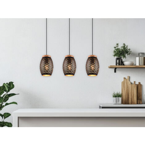 Pendelleuchte BIDAR 3-flammig Schwarz/Gold mit Stanzmuster, Breite 71cm