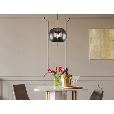 Pendelleuchte BLACKY mit Rauchglas 1-flammig Metall Messing, Ø 30cm