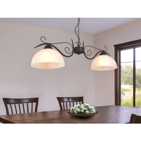Pendelleuchte COUNTRY Landhaus 2-flammig mit Glasschirmen Weiß, B: 82cm