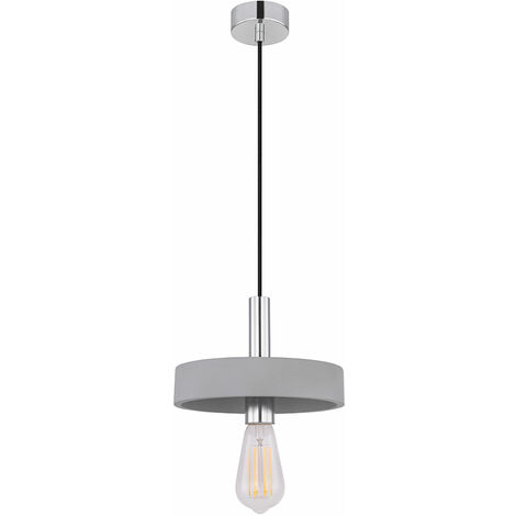 ETC-SHOP Pendelleuchte Deckenlampe Beton Ringleuchte Esszimmerlampe 1 flammig Industriell Hängeleuchtet, Beton grau verchromt, Fassung 1x E27, DxH 23x171 cm