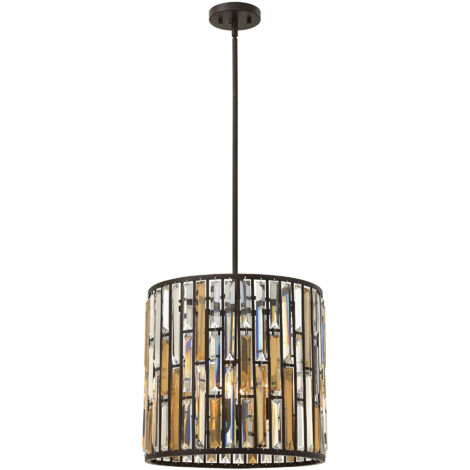 Pendelleuchte Deckenlampe Hängelampe Kristalle Stahl Bernsteinperle Bronze