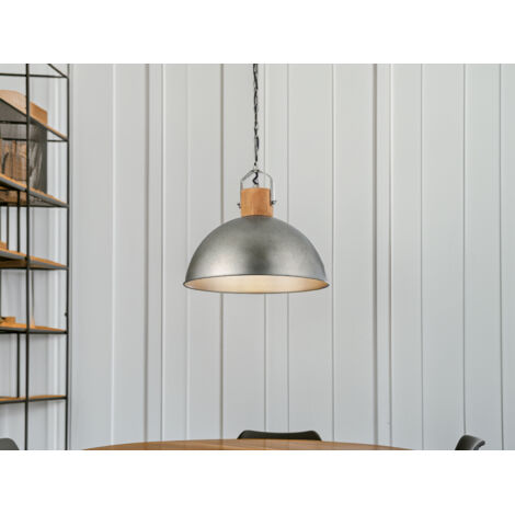 Pendelleuchte DELHI mit Metall Lampenschirm und Holzelement, Ø 45cm