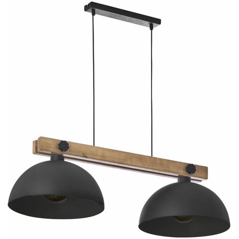 Pendelleuchte Esstisch Schwarz Metall Holz wohnlich 2x E27 HIMO
