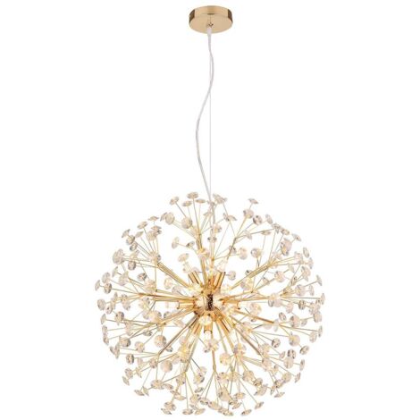 Pendelleuchte Esszimmerlampe Hängeleuchte G9 LED Kristall klar 9-Flammig gold