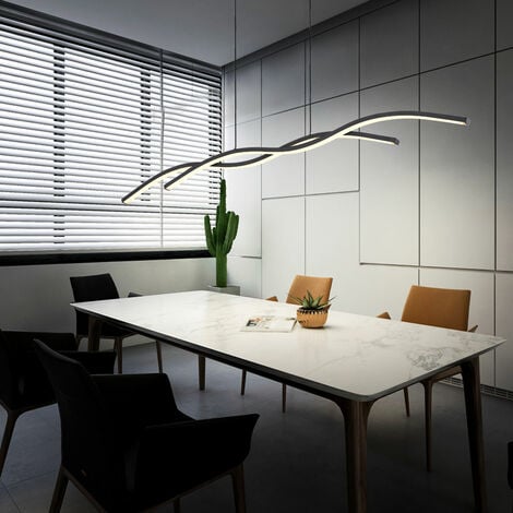 Pendelleuchte Esszimmerlampe hängend LED Hängeleuchte 2 flammig modern mit Wellenoptik, Metall schwarz, 2x LED 20 Watt 1130 Lumen warmweiß, HxLxB 118x88x8 cm