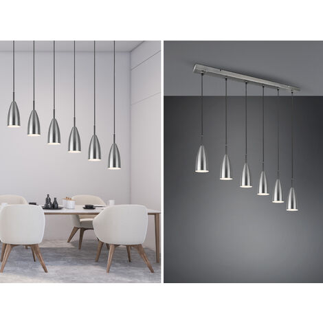 Pendelleuchte FARIN Silber 6 flammig Metall Lampenschirme Ø8cm, Breite 90cm
