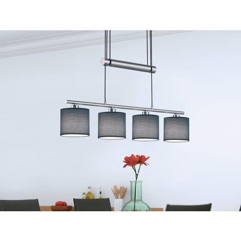 Pendelleuchte GARDA 4-flammig Grau höhenverstellbar mit Stoffschirmen, B: 77cm