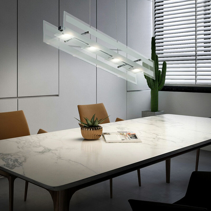 Etc-shop - Pendelleuchte Glas Hängelampe Deckenlampe Chrom LED Wohnzimmerleuchte mit Höhenverstellung, silber, 4x LED 4x 5 Watt 4x 350 lm , LxBxH