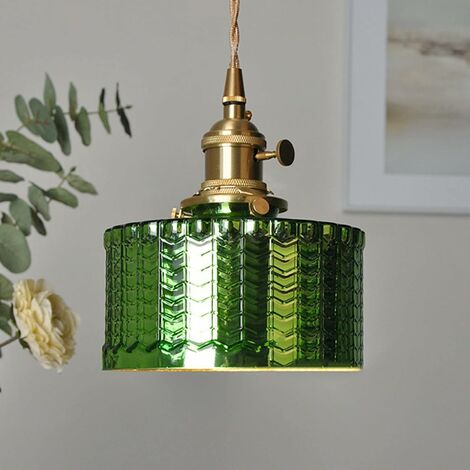 READCLY Pendelleuchte, Glas-Pendelleuchte, Industrie-Kronleuchter, Vintage-Kronleuchter, grüner Schirm, E27-Hängelampenschirm für Wohnzimmer, Schlafzimmer, Küche, Esszimmer (Stil A, Durchmesser 15,5 cm)