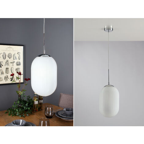 Pendelleuchte GREENWICH einflammig Relief Milchglas Lampenschirm, Ø 23cm