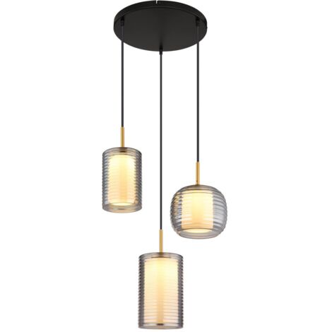 Pendelleuchte Hängelampe Deckenlampe LED Designleuchte 3-Flammig Glas Rauchfarbe