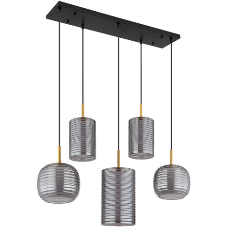Pendelleuchte Hängelampe Deckenlampe LED Designleuchte 5-Flammig Glas Rauchfarbe