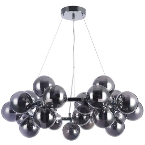 Pendelleuchte Hängelampe Deckenleuchte Esszimmerlampe Chrom Rauchig D 69 cm