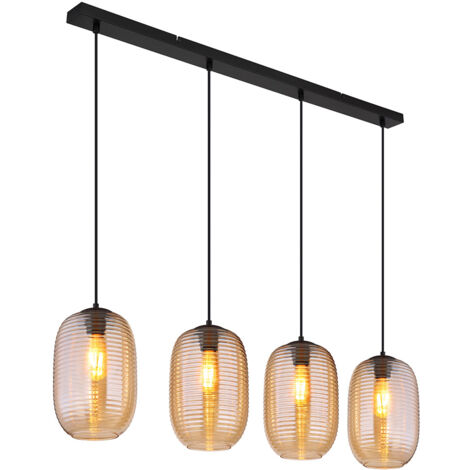Pendelleuchte Hängelampe Deckenleuchte Esszimmerlampe Glas Amber Metall