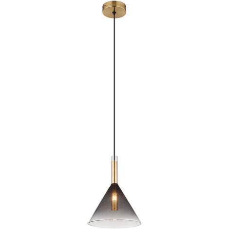 Pendelleuchte Hängelampe Deckenleuchte Esszimmerlampe Messing Glas Rauchfarbe