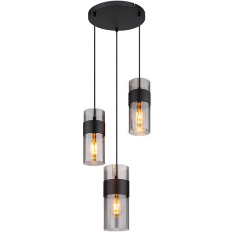 Pendelleuchte Hängelampe Deckenleuchte Glas Rauchfarbe Esszimmerlampe 3-Flammig