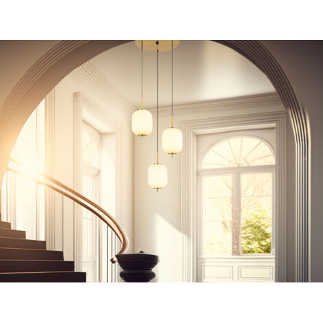 Pendelleuchte Hängelampe Deckenleuchte LED Messing Glas Opal Esszimmerlampe