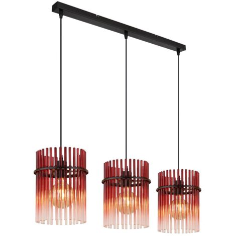 Pendelleuchte Hängelampe Esszimmerleuchte Glas 3-Flammig Deckenleuchte Rot