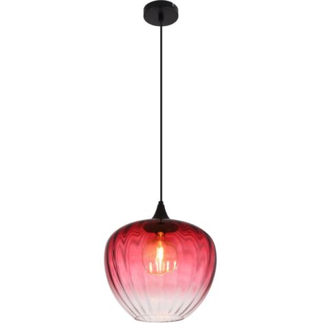 Pendelleuchte Hängelampe Esszimmerleuchte Rillen Glas rot schwarz E27 Wohnzimmer