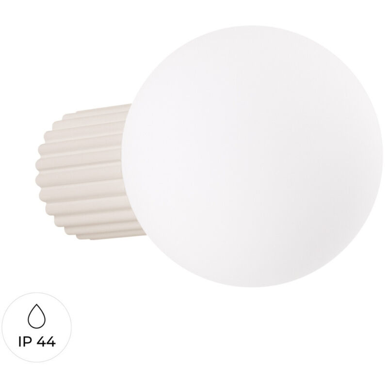 Moderne Beige Wandleuchte Mit Geriffeltem Glaskorpus Und Weißer Kugel Für Bad Oder Flur, 1xg9 8w Ip44 Halo Sollux Lighting