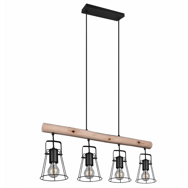 Pendelleuchte Holzlampe 4 flammig Lampenschirm Schirme beweglich Hängelampe Wohnzimmerlampe zum verstellen, Metall Holz, schwarz braun, 4x E27