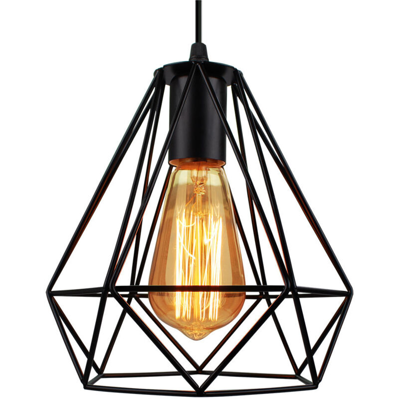Pendelleuchte Industrial Hängelampe aus Eisen Käfig 20cm Lampenschirm E27 Hängeleuchte für Wohnzimmer Schlafzimmer Esstisch Küche Flur (Schwarz)
