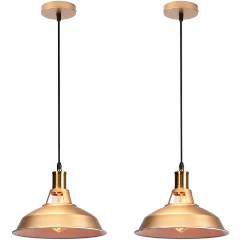 Pendelleuchte Industriell aus Metall E27 Lampenschirm Lampe Vintage Retro 27cm x 12,5cm für Loft Esszimmer Wohnzimmer Flur Gold und Weiß 2PCS