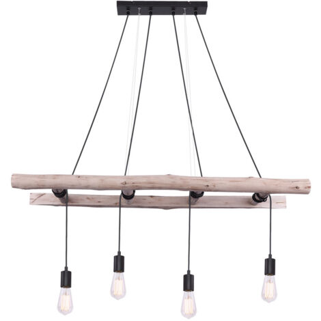 Pendelleuchte IRMGARD 4-flammig mit Leiter Holzbalken 192cm lang, Breite 115cm