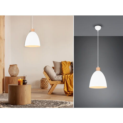 Pendelleuchte JAGGER Lampenschirm Metall/Holz Weiß, Ø 25cm