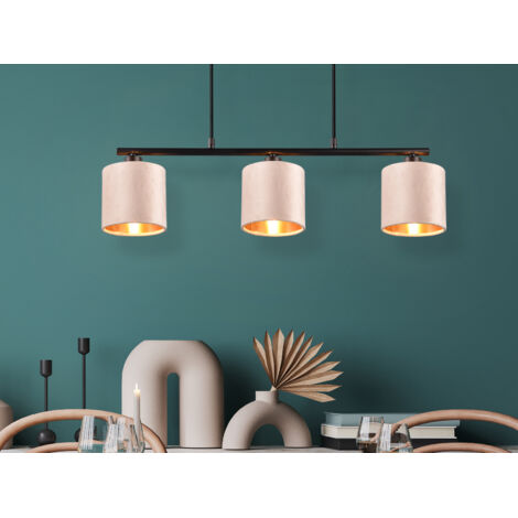 Pendelleuchte JULIETA 3-flammig Samt Lampenschirme Beige Gold, Breite 66cm