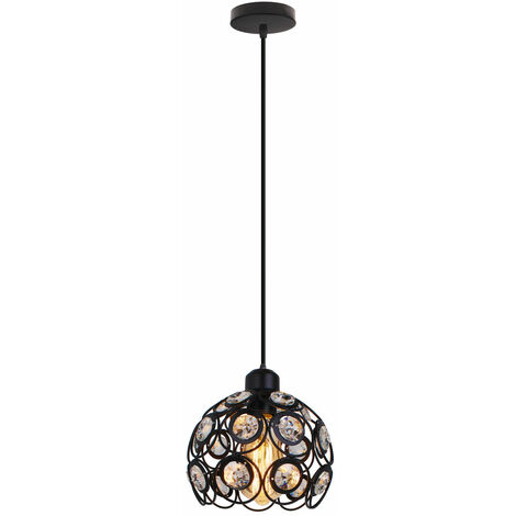 Pendelleuchte Kristall, Moderne Hängelampe mit Ø20cm Lampenschirm, MetAlles Kronleuchter Art Licht E27 Fassung für Wohnzimmer Schlafzimmer (Schwarz)